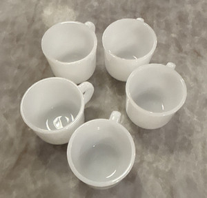 5-Piece White Glass Coffee Mugs w/ Handles, Solid Round, 4 oz Set