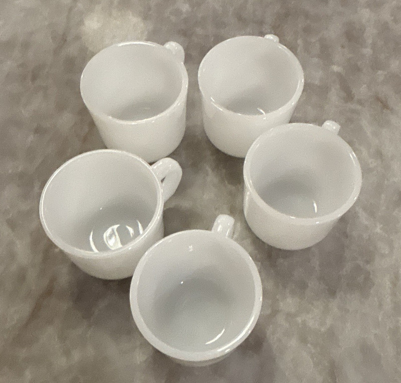 5-Piece White Glass Coffee Mugs w/ Handles, Solid Round, 4 oz Set