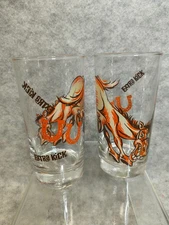 Pair Vinatge 60s GULF GAS EXTRA KICK Promo Horse Highball Collins GLASSes