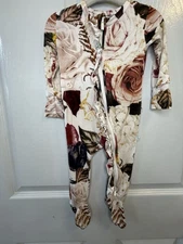 Posh Peanut Black Rose Footie Ruffled Zippered One Piece Girl Size 6-9 Month