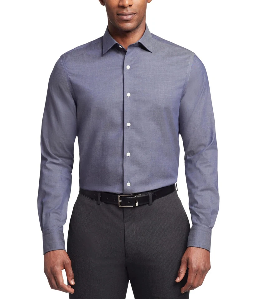 Tommy Hilfiger Mens Regular Fit Button Down Dress Shirt, navy, 16 Neck