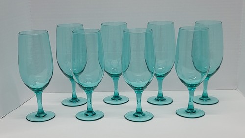 Luminarc France Blown Glass Iced Tea Goblet Turquoise (Set of 8) RARE Vintage - Picture 2 of 6