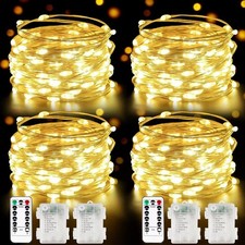 4 Pack 100 LED Fairy Lights Battery Operated with Remote, 33FT Waterproof