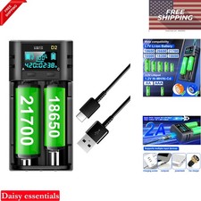 18650 Battery Charger 2 Bay LCD Display for Li-ion NiMH Ni-Cd Batteries 3.7V ...