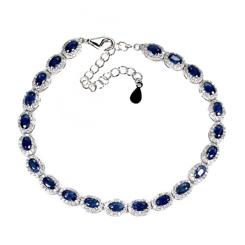 925 Sterling Silver Bracelet Oval Blue Sapphire 5x3mm Gemstone Jewelry 8inches