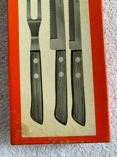 Vintage Mid-Century MCM 3-Piece Carving Set Stainless Steel Rosewood Handles NIB - Picture 5 of 9