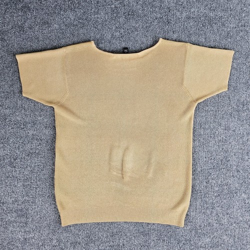 Linda Allard Ellen Tracy Women's Medium 100% Silk Gold Short Sleeve Knit Sweater - Picture 4 of 17