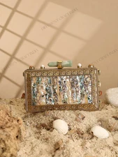 Abalone Sea shell inlaid brass clutch bag, original Pāua bag oyster clutch