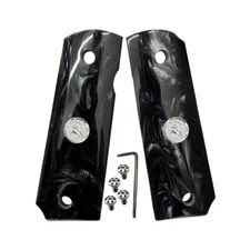 1911 Grips Full Size fit Colt Springfield Grips Black Pearl W/Silver Medallion