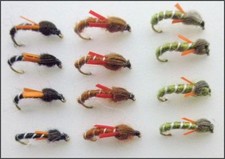 Buzzer Trout Flies, 12 Pack Biot Buzzers, Olive, Black & Brown, For Fly Fishing