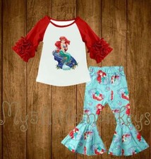 NEW Ariel Little Mermaid Ruffle Sleeve Shirt Bell Pants Boutique Outfit Set