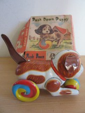 Vintage Haji Japan "Push Down Puppy" tin toy with box 2735