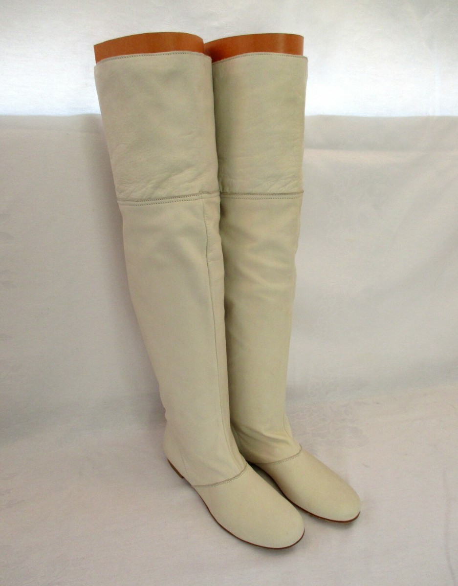 VERO CUOIO Damen Sommer Overknee Stiefel Echtleder creme NW