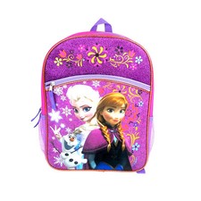 Disney Frozen Elsa,Anna  Olaf Backpack 16" Pink and Purple w/ Gold Trim