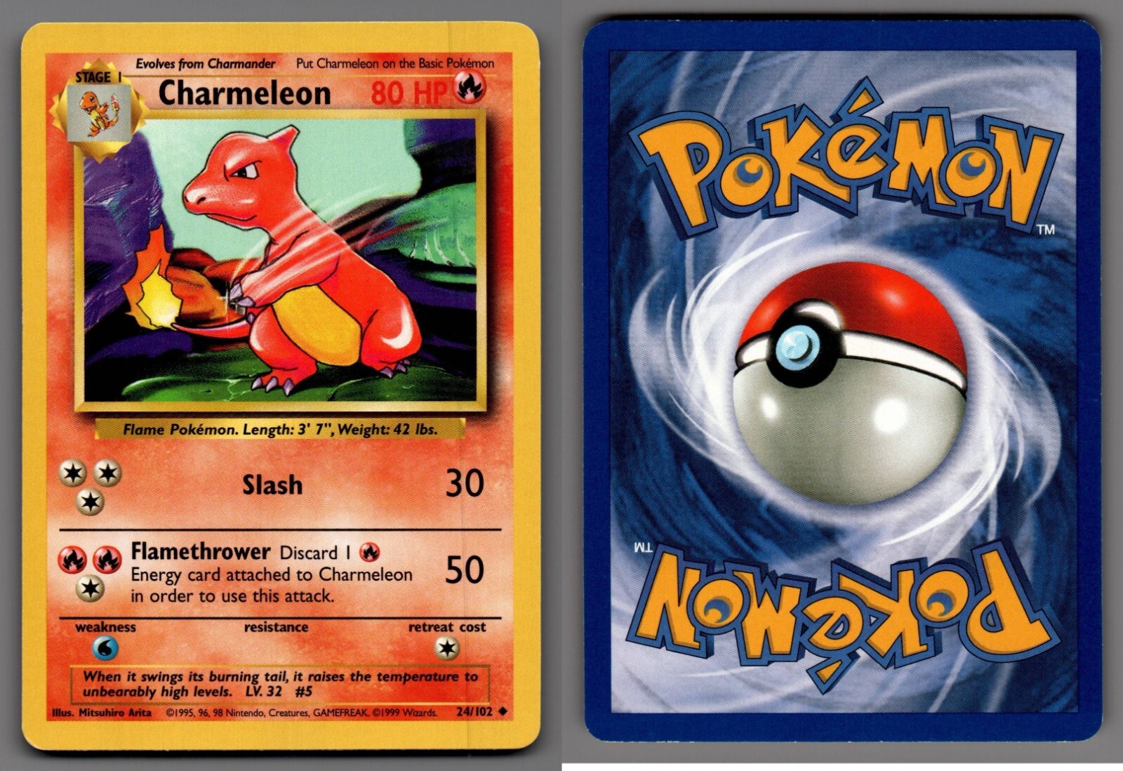 1999 Pokemon, Base Set, #24/102 Charmeleon, Uncommon