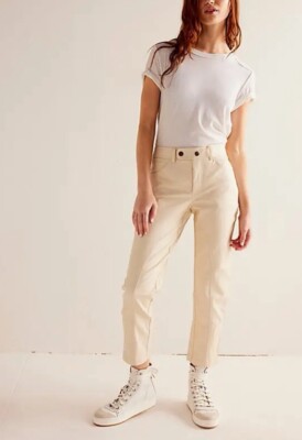 Free People Rebel Vegan Leather Pants Sugar Cookie Size 2 Nwot $128