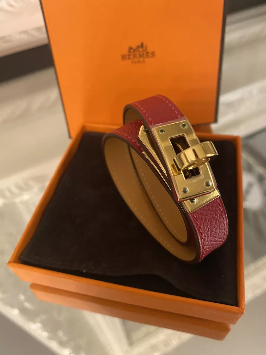 New Authentic Hermes Kelly Double Tour GHW Bracelet Red Epsom Gold Hardware S T1