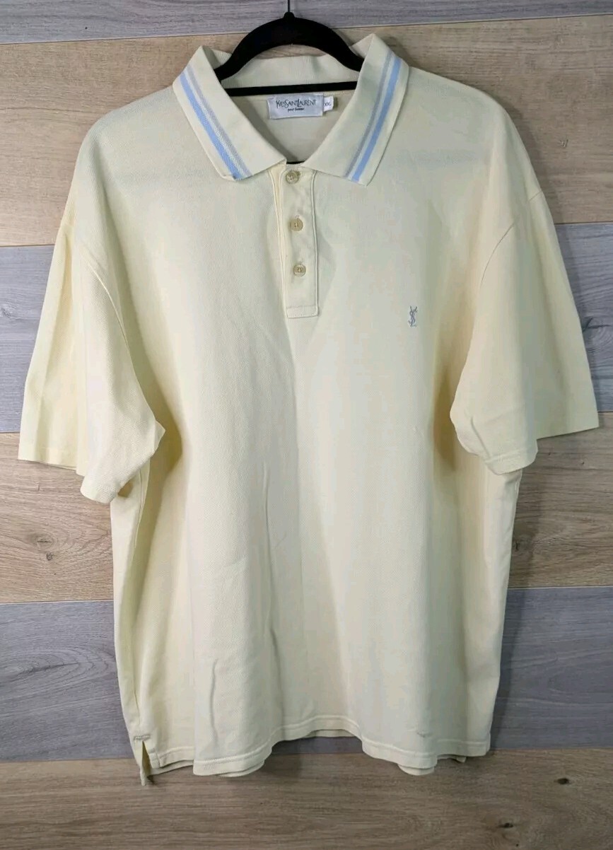 Polo vintage Yves Saint Laurent uomo XXL gialla doppia punta manica corta YSL