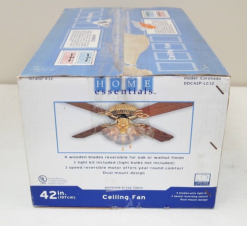 New! OB! Vtg Brass HOME ESSENTIALS #DDC42P 4- Blade 52" "CEILING FAN" Dual Mount - Picture 2 of 4
