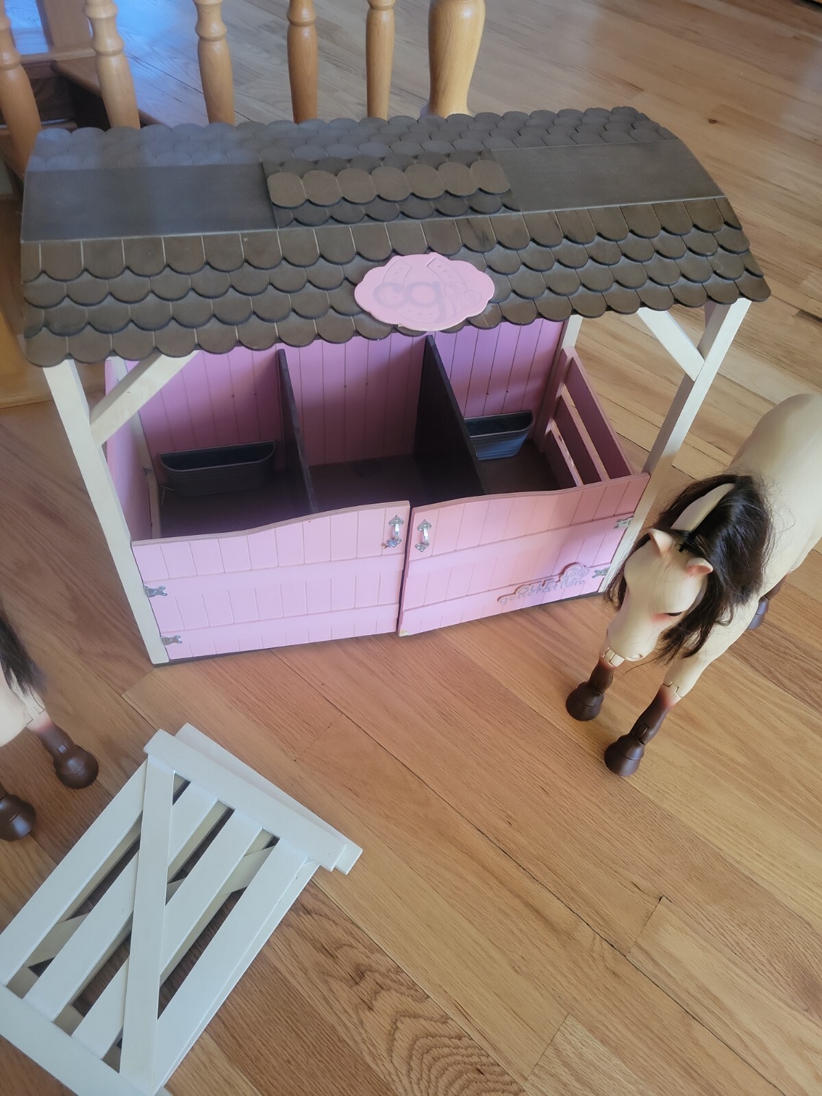 Our Generation Horse Barn Stable Playset W/2 Horses Pink eBay