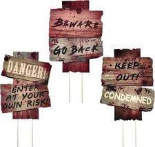 Halloween Decorations Beware Yard Signs with Stakes, 3