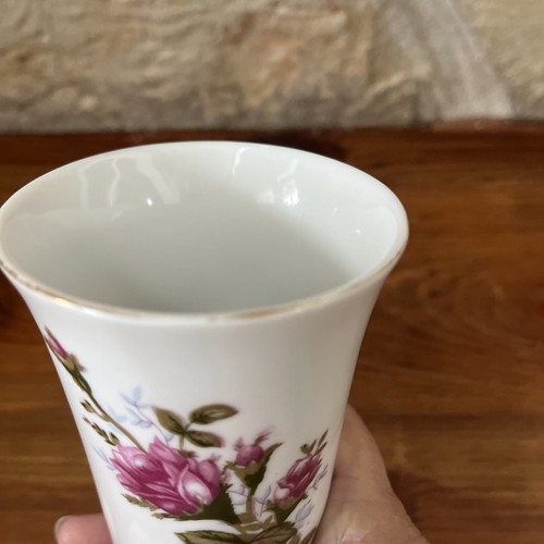 Vintage China 3 1/2” Slender Cup Pink Rose Leave Unmarked - Picture 13 of 16