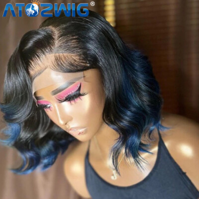 Large Cap Synthetic Bob Wig with Lace Front, Heat-Friendly Waves Bob Black Short Body Wave wig 13x4 Lace Front 100% Human  main image 4