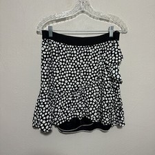 Anthropologie Maeve Sz Medium Ruffle Skirt Button Print Black White