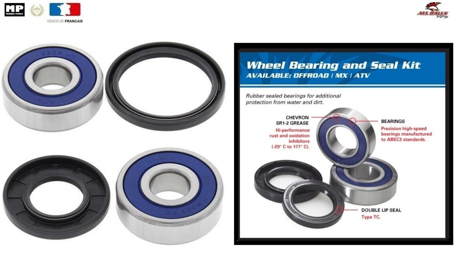 Kit roulements All Balls roue avant avec joints spi étanches Honda VF750S