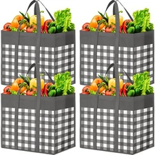 4 Pack Reusable Grocery Bags Foldable Shopping Tote Bags with Reinforced Handles