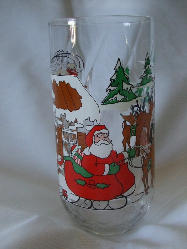 Vintage McCrory Toy Shop Santa + Elvs Swirl style Coca Cola Glass pre-owned
