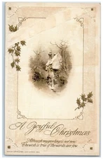 1915 Christmas Greeting House Winter Holly Berries John Winsch Antique Postcard