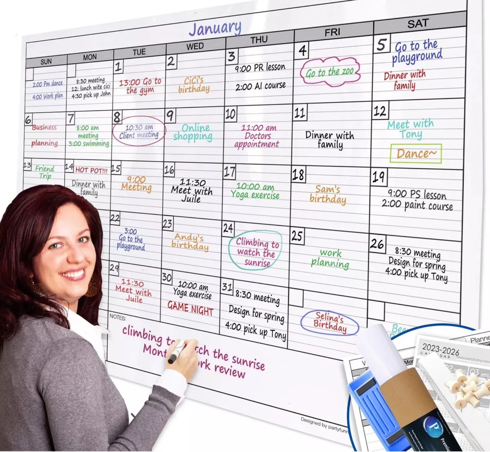 Dry Erase Monthly XL White board Calendar for Wall 38x50 In. Blank 30-Day Poster
