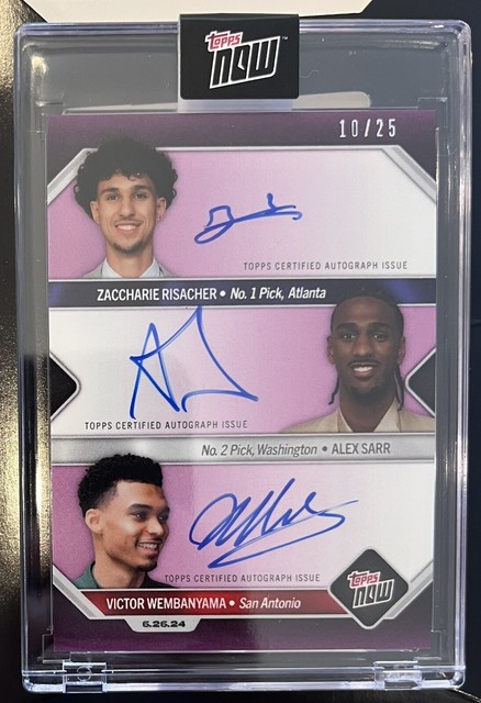 2024-25 Topps Now Victor Wembanyama Alex Sarr Zaccharie Risacher Triple Auto /25
