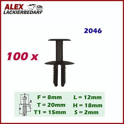 100x Autoclips Radkastenabdeckung Klips für Peugeot Renault Mercedes 2046
