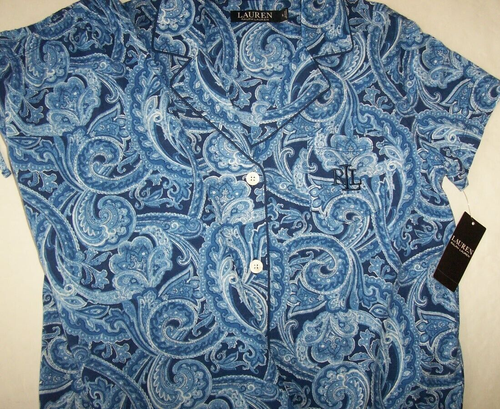 NWT Ralph Lauren NAVY/AQUA BLUE PAISLEY Jersey Knit CAPRI Pajama Set Women's S - Picture 3 of 3