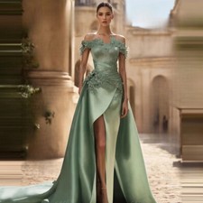 Princess Women's Evening Dresses A Line 3-D Flowers Prom Gowns High Split Party