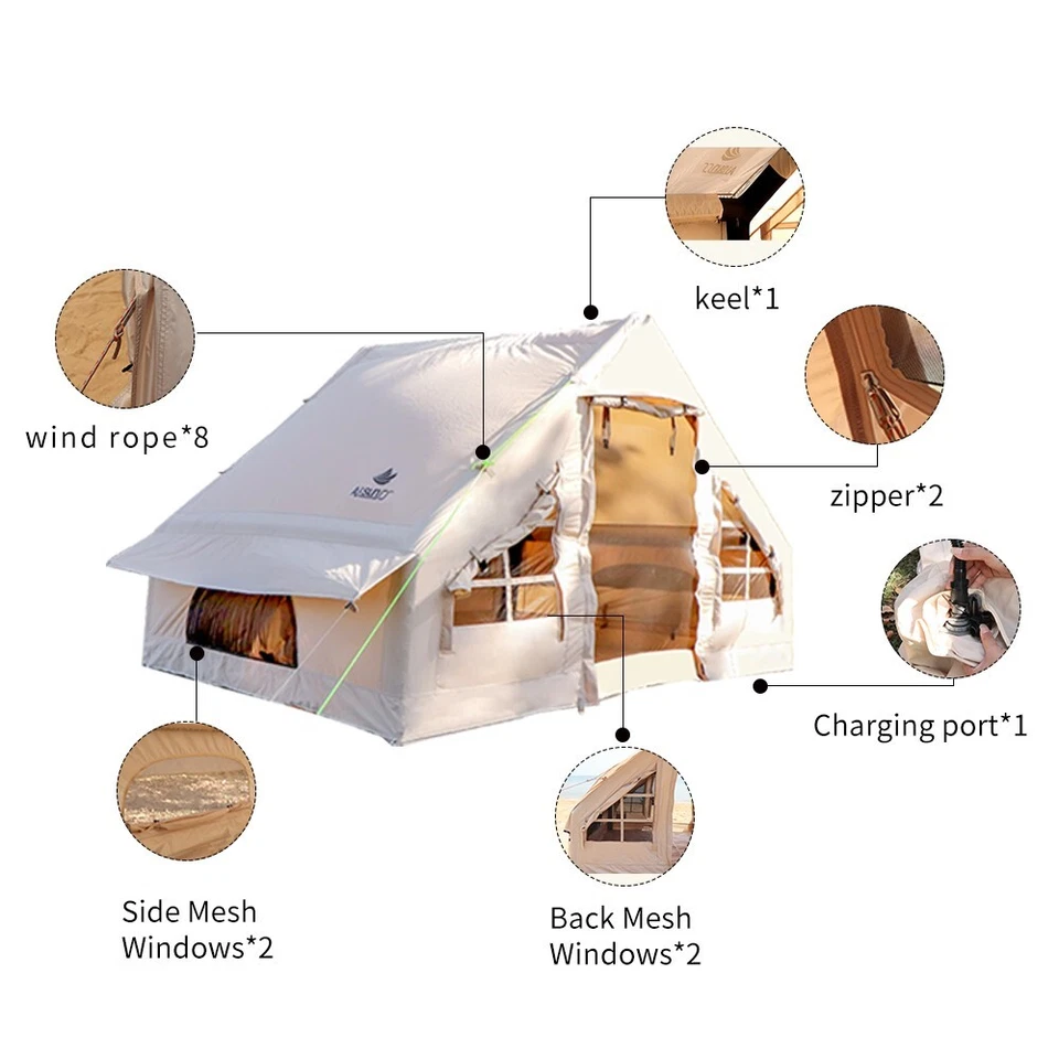 Aisunss inflatable outdoor camping tent family 3-4 person Easy Set up glamping - Image 3 of 4