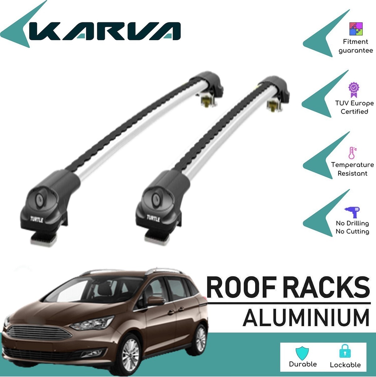 Roof Rack Cross Bars Cross Silver for Ford Grand C-MAX MPV