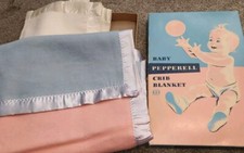 Vintage Baby Pepperell 2-Blanket 1 Wh, 1-2Tone Satin w/ BOX PREOWNED PLZ READ