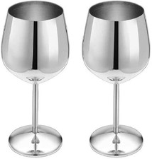 Homiu Wine Glasses Stainless Steel 520ml 2 Pack Shatterproof Drinking Goblet Cup