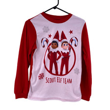 Kids Pajama Top Size Large Christmas Red Elves Snowflakes Scout Elf Team