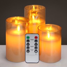 Image of 3 LED USB Flicker Flameless Glass Wax Mood Candles Remote Control Timer WAX01