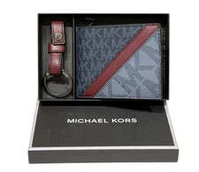 MICHAEL KORS MENS GIFTING SLIM BIFOLD WALLET KEY FOB IN BOX MK ADMIRAL BLUE