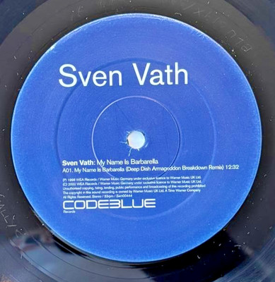 Sven Väth   My Name Is Barbarella (Code Blue SAM00444) 12''   RARE VG+   Classic