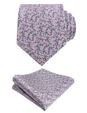 Mens 3.15 Inches Light Color Rustic Tie Flower Printed Handkerchief Set Wedding