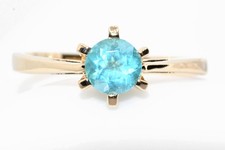 Vintage 9ct Yellow Gold Neon Blue Apatite Solitaire Ring 5mm Size N½