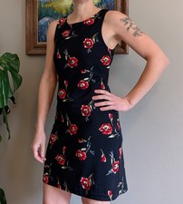 NWT City Triangles Vintage 90's Y2K Black Red Floral Short Dress Size M USA Made