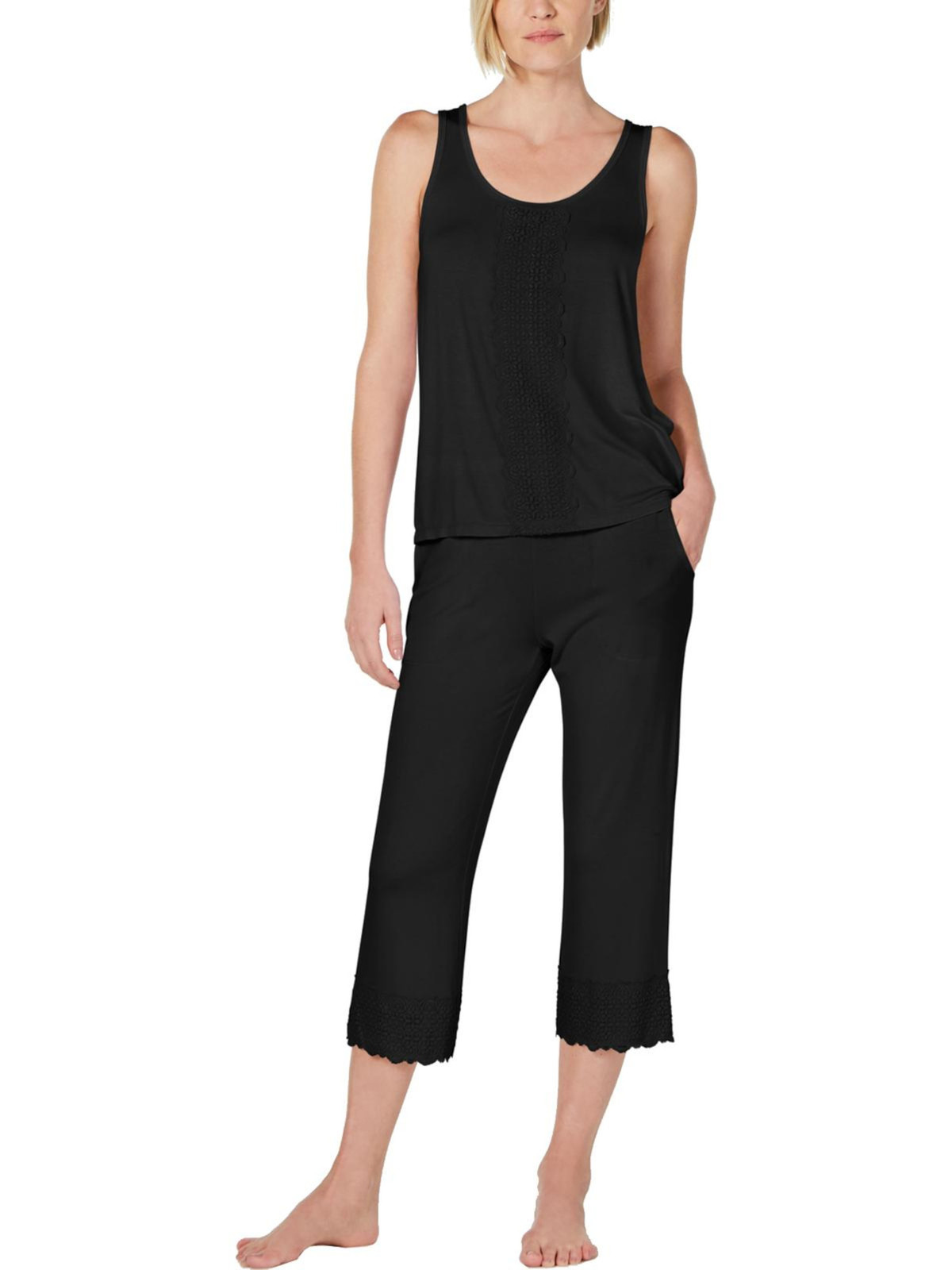 CHARTER CLUB Womens Black Sleeveless Tank Top Cropped Pants Pajamas XS