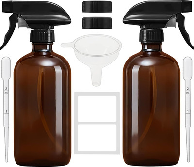 Amber Glass Spray Bottles 16 Oz - Refillable Empty Spray Bottles for Cleaning, E